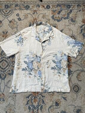 THE A&F Shirt Mens M Multicolor Floral Linen Short Sleeve Button Up Summer
